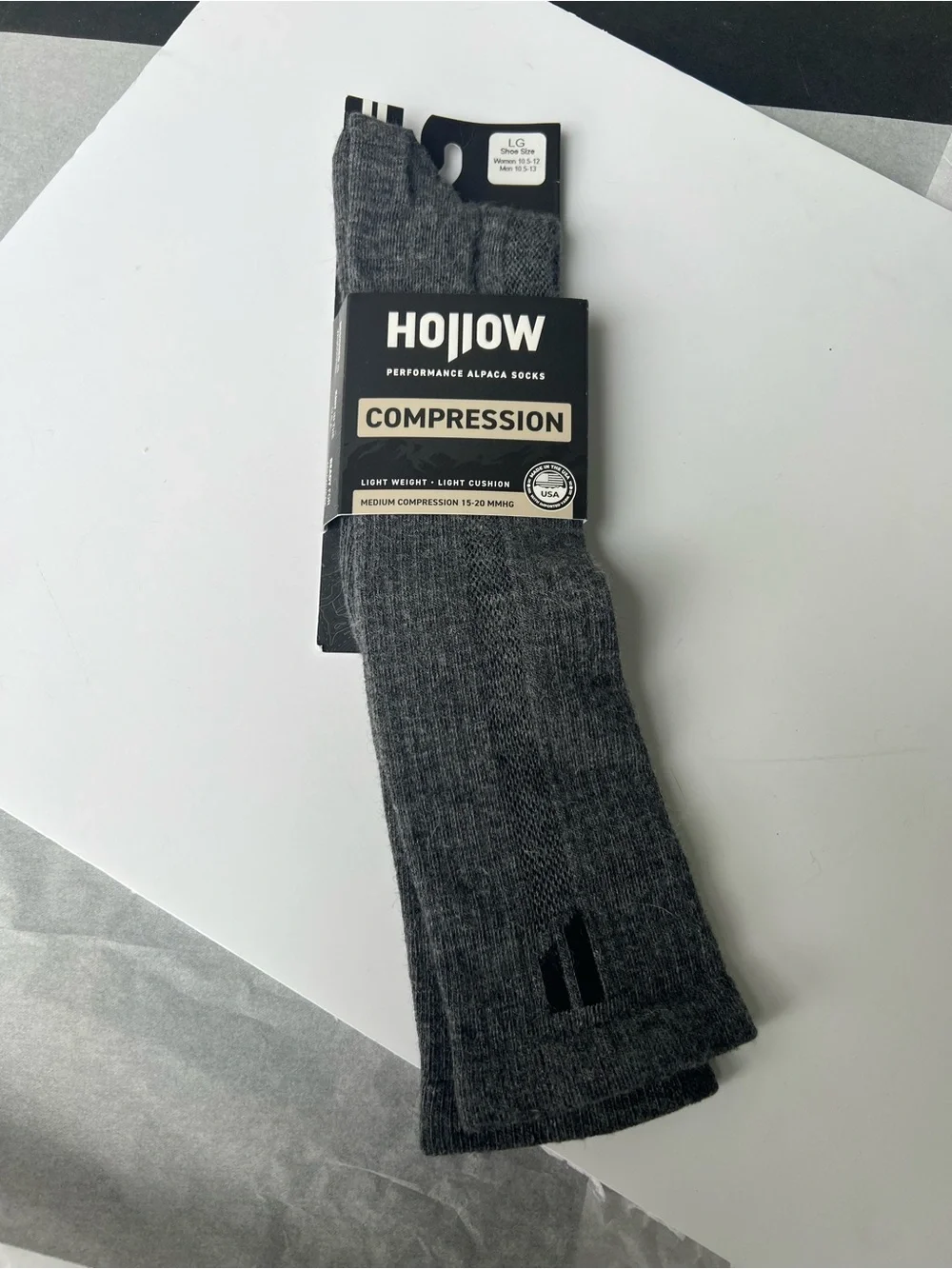 Baby Alpaca Hollow Compression Socks Gray Skiing Performance USA L